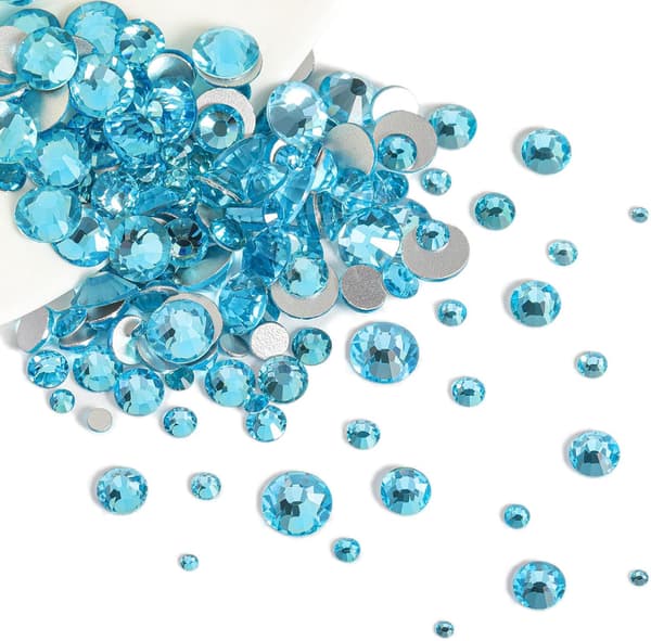 Rhinestones til makeup, 8 størrelser blå flatback rhinestones ansigtssten til neglekunsthåndværk, Aquamarine