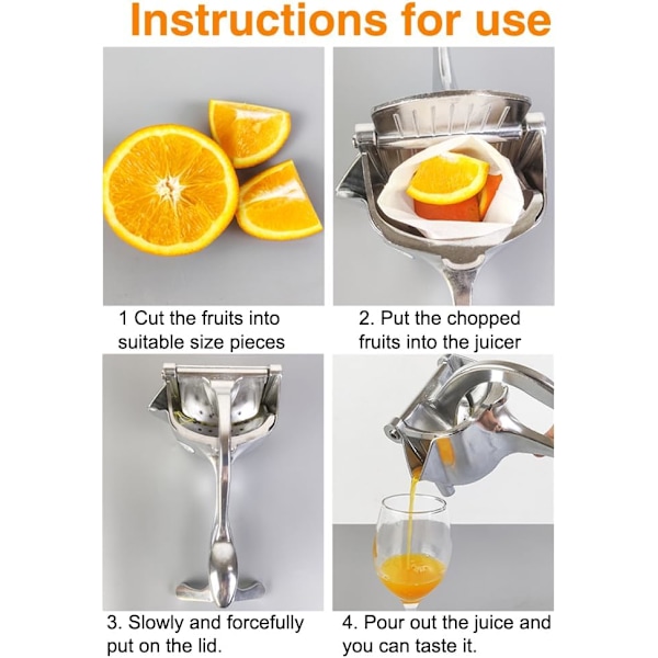 Manuel citruspresser i aluminium - 21,5*12,5*9,5 (H) cm - 304 rustfrit stål - med ergonomisk håndtag - til presning af citronsaft