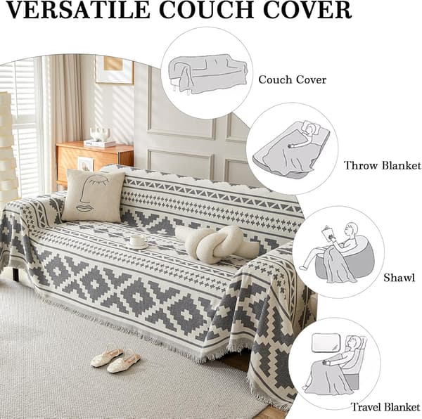 Geometrisk sofatrekk for 2-seter, helårsbeskyttende sofatrekk for hunder, sofatrekk til toseter futon med dusk, grå, 180*260cm 180*260cm Grey