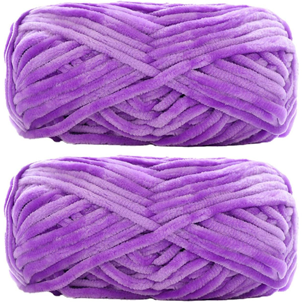2-pack Chenille sammetgarn stickning ull tjock varm virkning stickning garn för DIY handgjord stickad tyg konst väska tröja docka 200g, lila