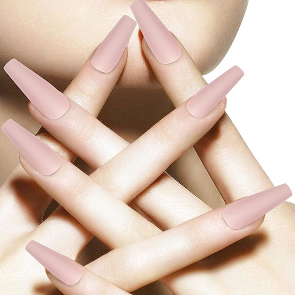 Matt Akryl Falska Naglar Tips Kit Set 100 Stycken Falska Fingernaglar Förlängning Lång  Kista Ballerina Full Cover DIY Dekorationer pink