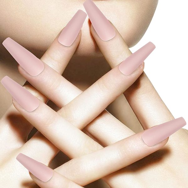 Matte Akryl Falske Negler Tips Kit Set 100 Stykker Falske Fingernegler Forlengelse Lang  Kiste Ballerina Full Dekning DIY Dekorasjoner pink