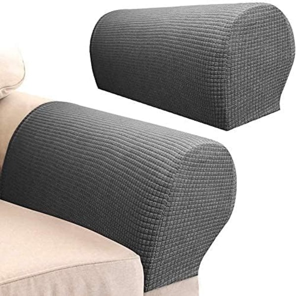 Sett med 4 armlener i vanntett materiale - Armlenetrekk i stretch polyester - Sofa armlener i spandex - Sofaovertrekk til stue lenestol (grå)