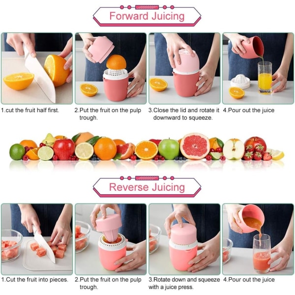 Manuaalinen sitruspuristin sitruunapuristimen, kaksitoiminen manuaalinen hedelmäpuristin, hedelmäpuristin sitruunoille/limelleille/appelsiineille/appelsiinille/greipille - Pinkki