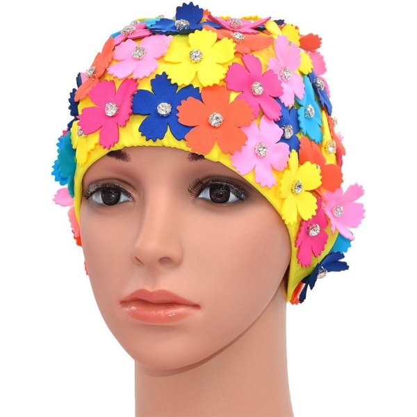 Manuell Rhinestone Floral Petal Retro Style Cap Badmössor för kvinnor