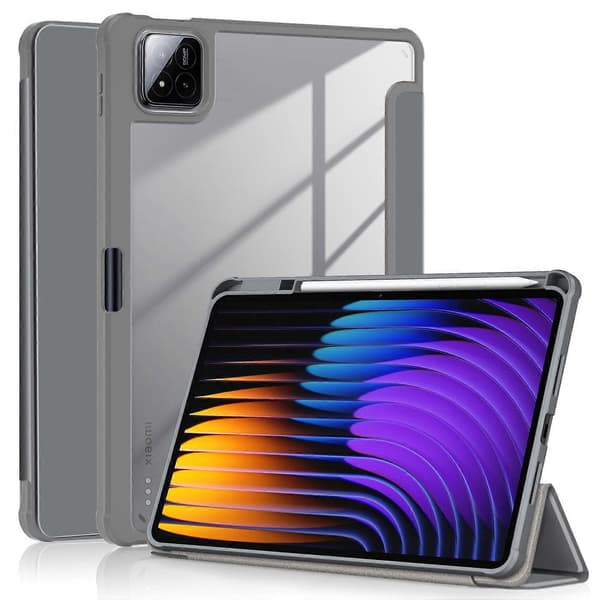 Fodral för Xiaomi Pad 7 Pro/Pad 7 Tri-fold Ställ PU Läder+TPU+Transparent PC Baksida - Grå