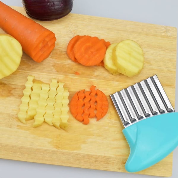 Potatischipskutter i rostfritt stål med vågig kniv, chipskutter, vågig skivare, grönsakskutter, blå
