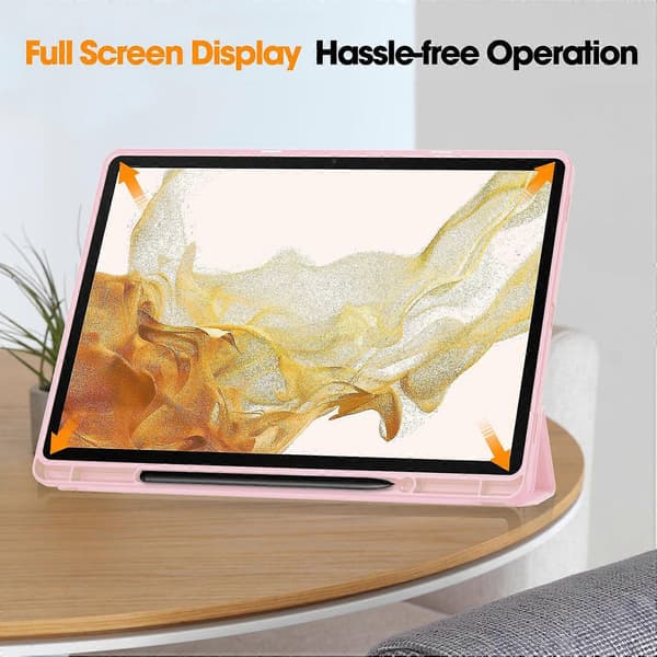 Stativfodral för Samsung Galaxy Tab S10+ Stötdämpande Läder Tabletskydd med Pennhållare - Rosa