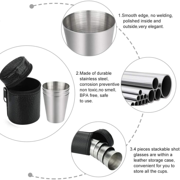 4-pak 30 ml rustfrit stålkrus i fødevarekvalitet, metalrejsekrus, campingvandkrus, krus, mini bærbart shotsæt