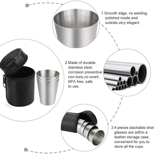 4-pakning 30 ml rustfritt stål kopp matvarekvalitet metall reisekopp camping vannkrus krus mini bærbar shot glass sett