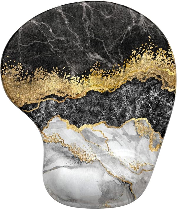 Ergonomisk musemåtte med håndledsstøtte, gelmusemåtter med skridsikker PU-base, musemåtte i memoryskum, sød musemåtte til bærbar pc, sort marmor Black Marble