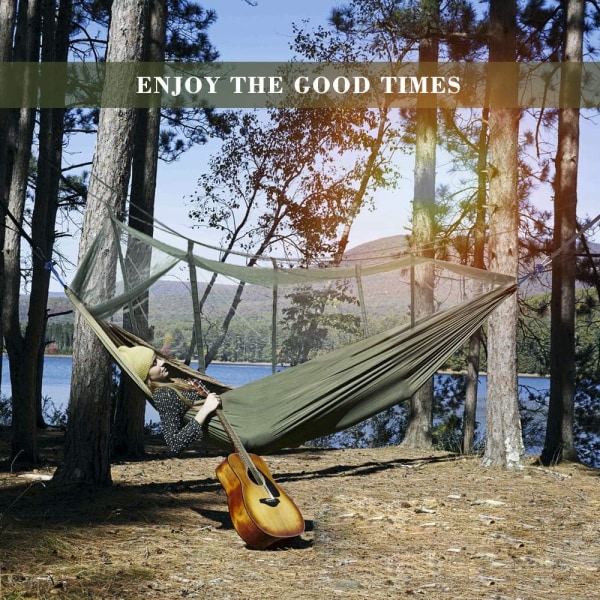 Nylon hængekøje til 2 personer med strop og karabinhage 260x140cm 300kg bæreevne Ultralet bærbar udendørs have camping vandreture rejser udendørs