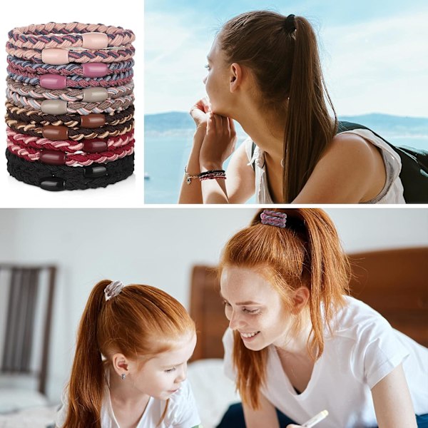 12 stycken elastiska hårband i bomull, flätade hårband, flätade hästsvansaccessoarer för kvinnor (blandade färger) Set 2