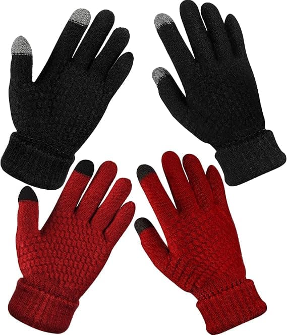 2 par dam vinter touch screen handskar Varma ullfodrade stickade handskar Elastiska muddar Vinterhandskar