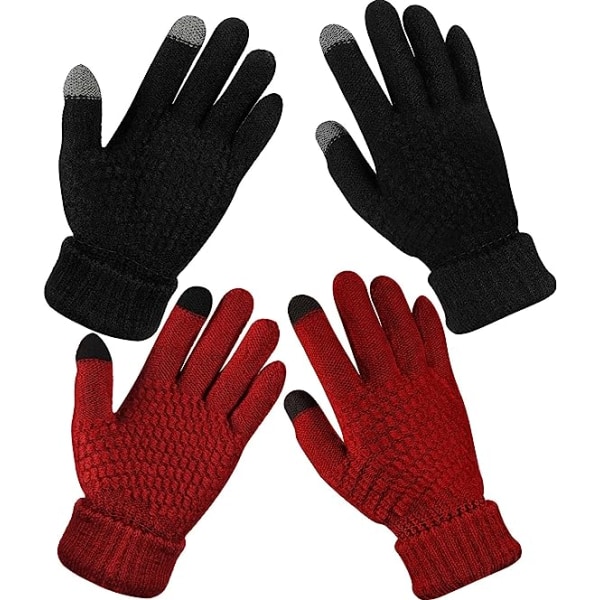2 par vinterhandskar med pekskärm för kvinnor Varma ullfodrade stickade handskar Elastiska muddar Vinterhandskar