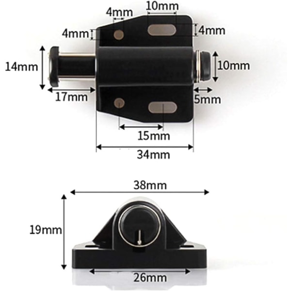 Magnetisk tryklås 12 stk. Heavy Duty Sort Skabsskuffe Magnetlås Tryk