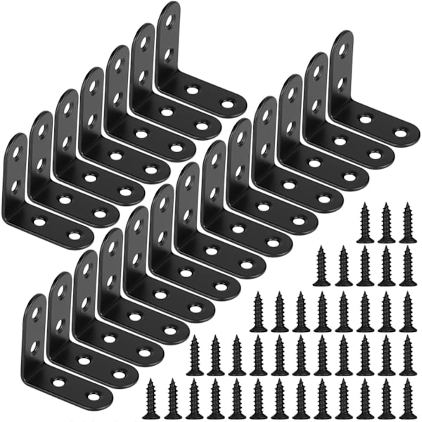 Festebrakett Svart Rettvinkel Metall L-Form Brakett Braketter med Skruer for Tremøbler Skapbrakett 20 Stykker 40 * 40 * 18mm