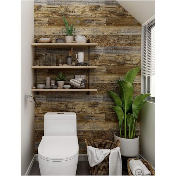 Peel and Stick Träplanks Tapet Shiplap 17.7in x 32.8ft Vinyl Självhäftande Dekorativ Brown