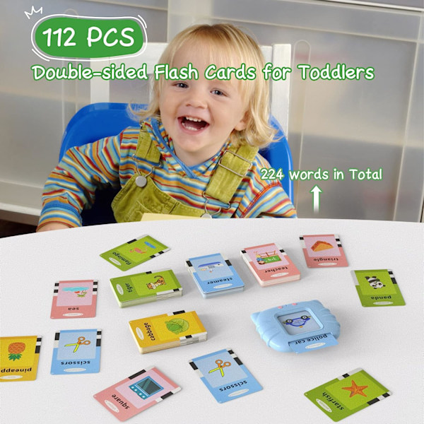 Toddler Toys Flash Card Læringslegetøj 1-6 år, Toddler Educational Toys, 112 Flash Card Legetøj og Bedste Fødselsdagsgaver til Børn (Blå)
