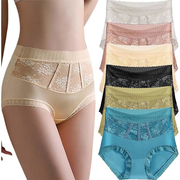 Sexy Tummy Control Hip Lifting Seamless Ice Silk Panties, 6pcs Høy Midje Ice Silk Seamless Shaping Panties Size L (100-120 catties)