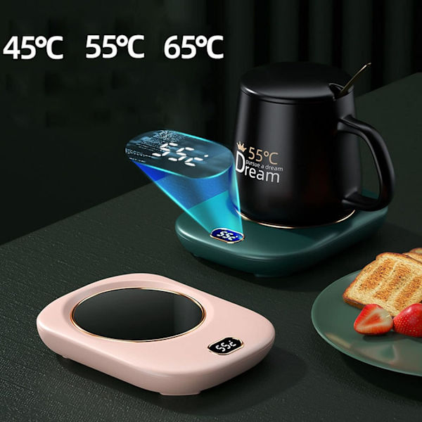 USB-drevet vandtæt kaffeværmer til bordplade Klasse 3 55°C Universal kopvarmer, hvid