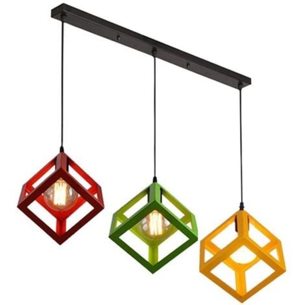Industriell fyrkantig metall järnbur taklampa, modern rep ljuskrona ljus för vardagsrum kök bar - triad lampa med rektangulär bas