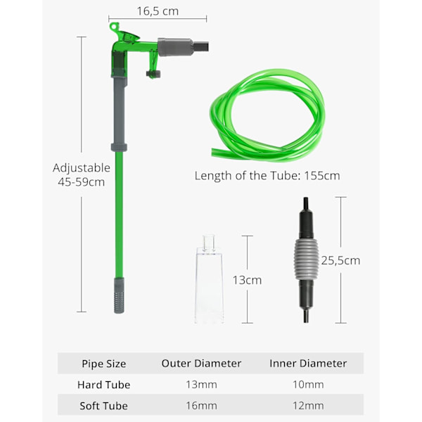 2 i 1 Akvarium Vandskifter, Akvarium Vakuum Sæt med Siphon, Grussrenser til Akvarierensning