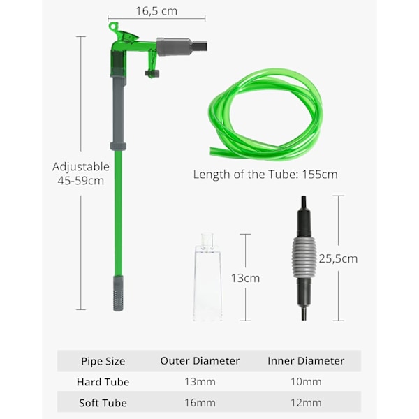 2-i-1 Akvarium Vannbytter, Akvarium Vakuumsett med Sifon, Grussrenser for Akvariumrengjøring