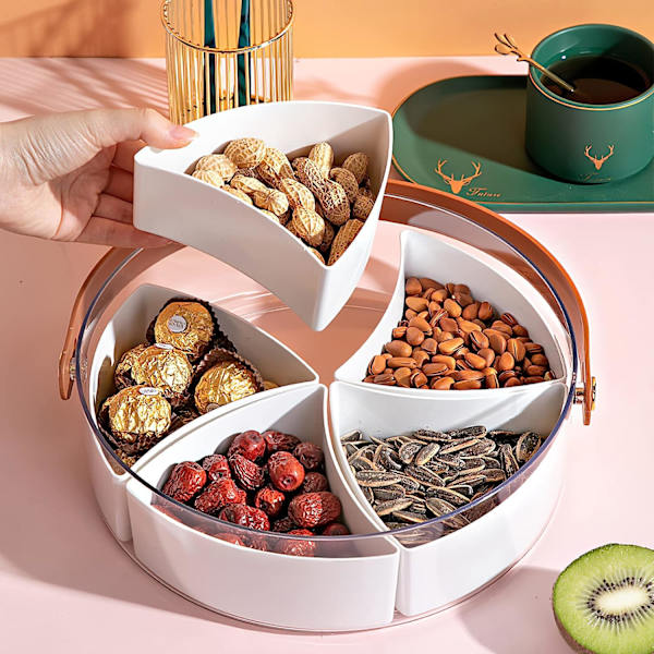 Divided Serving Tray with Lid & Handle Storage Container - 5 Plastic Compartment Platters