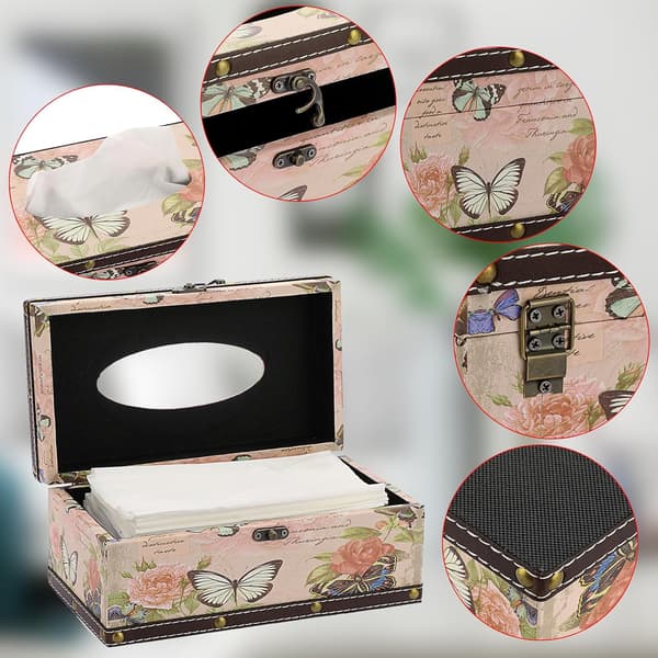 PU+ Træ Rektangulær Servietboks, Dekorativ Servietholder, Retro Husholdnings Servietboks Organizer, Servietdispenser Opbevaringsbeholder