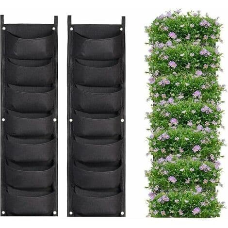 2-pack hängande planteringsväskor, 7 fickor vertikala väggplanteringsväskor för inomhus- och utomhusbruk, trädgårdsskötsel, vertikala gröna planteringsväskor (svart),