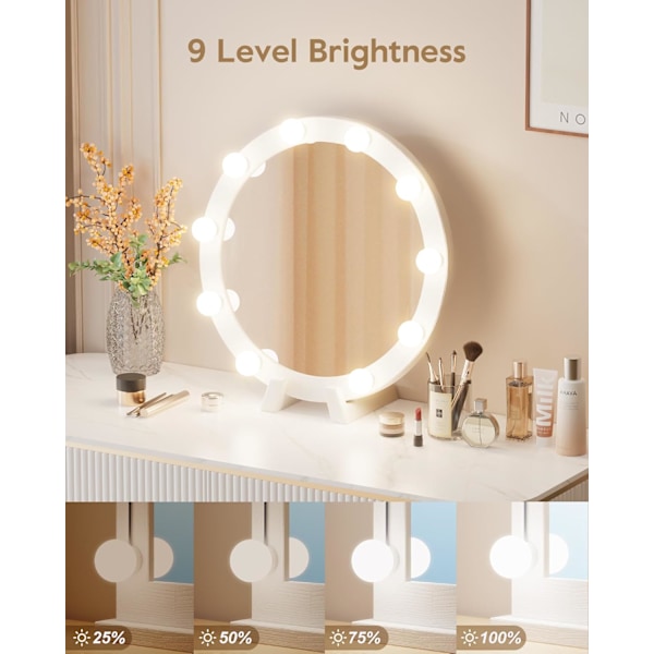 LED-peilivalaisimet - 10 himmennettävää lamppua meikkipöydälle ja virtalähde, liitäntäjohto, (peiliä ei sisälly)
