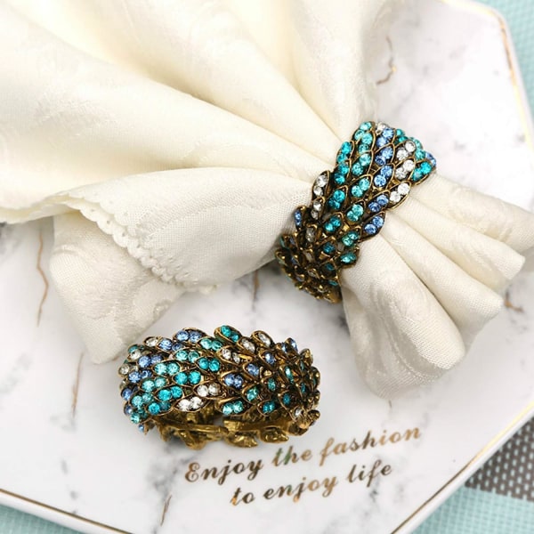 Jeweled servettringar Set med 6 - Vintage metall Crystal servettringar hållare för bröllopsfest semester