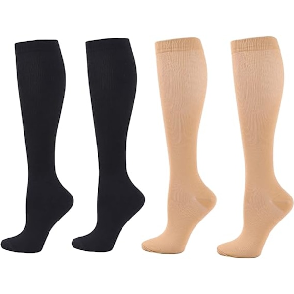 2 par kompresjonsstrømper for kvinner og menn, for idrett, ødem, diabetes, åreknuter, reise, graviditet, amming L/XL L/XL