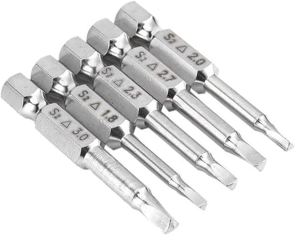 5PCS Triangular Head Magnetic Screwdriver Bits Set S2 Steel 1.8mm, 2mm, 2.3mm, 2.7mm, 3mm, 6.35mm Hex Shank, 50mm Length