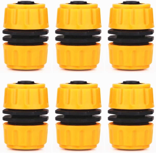 6-pack slangreparationssammankopplingar, snabba reparationssammankopplingar för 1/2\" trädgårdsslang (gul)