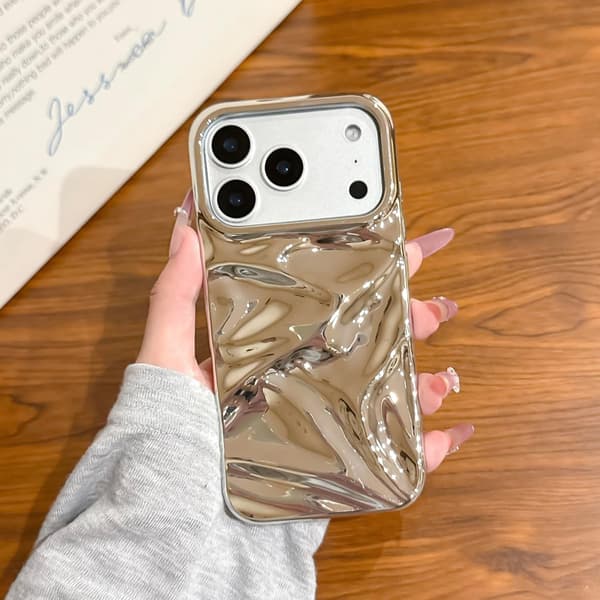 Cover til iPhone 17 Pro Max Glossy Water Ripple Phone Case, TPU Soft Shell Trendy Phone Case til iPhone 17 Pro Max (6,9 tommer), Sølv