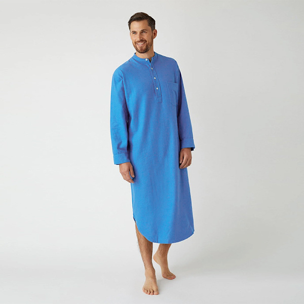 Herrepyjamas, pyjamas topper, lett bomull myk pyjamas, langarmet pyjamas, halv knapp hjemme sykehus lounge klær, xl blue XL
