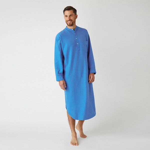 Mjuk bomullspyjamas för män, pyjamasöverdel, lätt bomullsmjuk pyjamas, långärmad pyjamas, halvknäppt hem-sjukhuslounge-kläder, xl blue XL