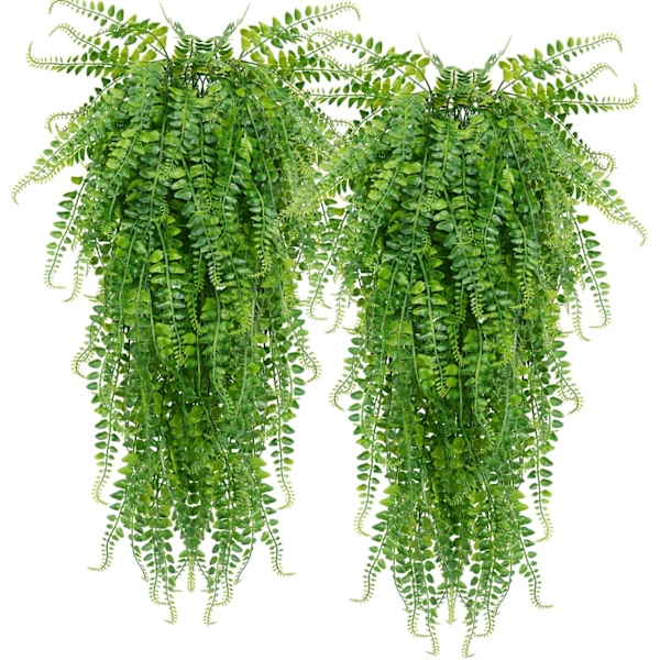 Kunstige hengende planter Kunstige planter Bregner Kunstige hengende planter for uteplass Veranda Utendørs planter Dekor (2 stk)