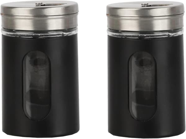 Svart salt- och pepparkvarn retro kryddburkar glas - set om 2