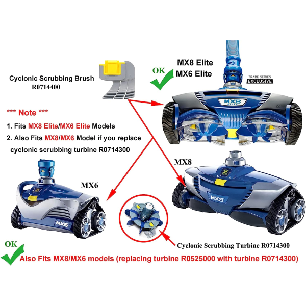 MX8 Elite, MX6 Elite och Maxx Pool Cleaner Cyclonic Scrub Brush R0714400 Ersätter Zodiac Polaris MX8 Elite