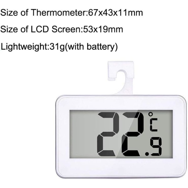 Kjøleskapstermometer Kjøleskapstermometer, 2-pakning LCD Digitalt Kjøleskap Fryser Termometer Monitor med Hengekrok og Uttrekkbar Stativ