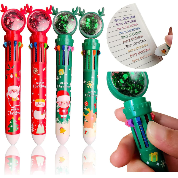 10 färger julkulspetspennor, indragbar tryckkulspetspenna，4st