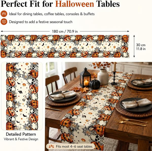 Halloween Dekorationer Bordsduk Pumpa Spöke Skelett Stil 30x180cm