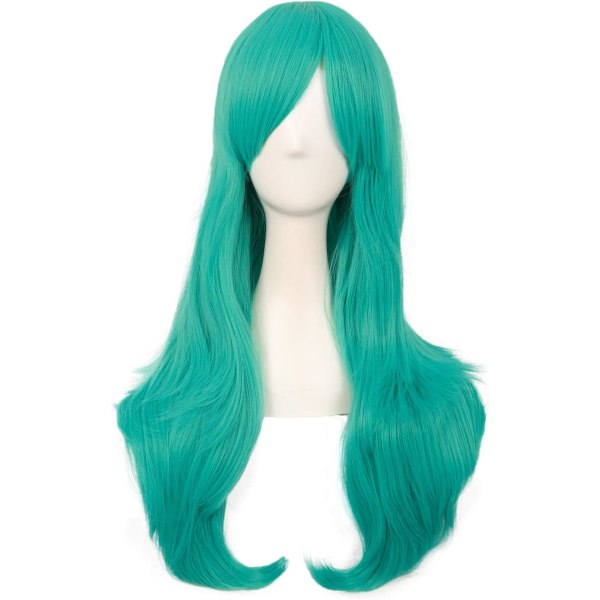 28 tuuman / 70 cm naisten sivuhiuskiharat pitkä kihara cosplay-peruukki naisille tytölle Light Sea Green 28"