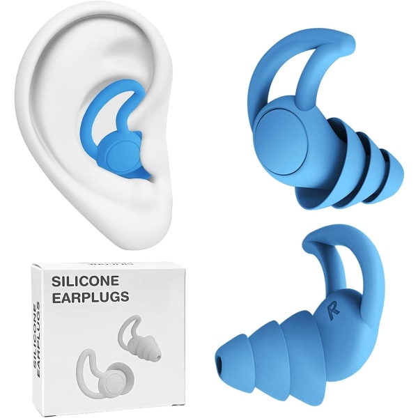 Brusreducerande öronproppar, återanvändbara öronproppar i silikon, perfekt för att sova, arbeta, studera, simma, (blå)