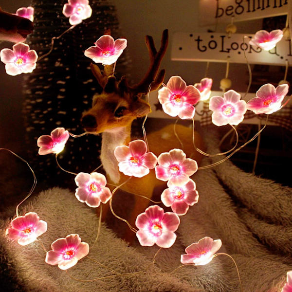Blomster ljusslinga, körsbärsblomslampor 10FT 30 LED-lampor batteridrivna lampor med timer och USB-driven