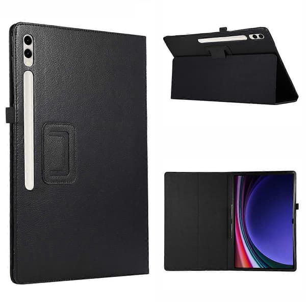 Til Samsung Galaxy Tab S10 Ultra Case Bi-Fold Stand Læder Tablet Cover Litchi Tekstur - Sort