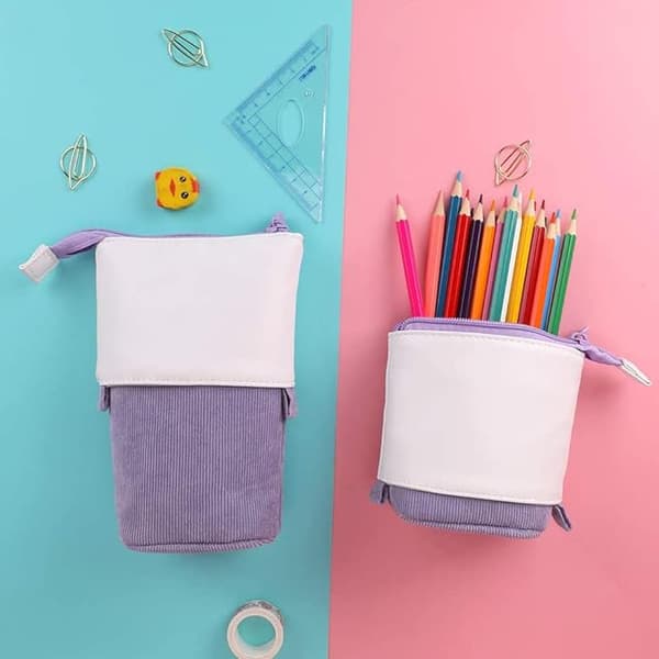 Etui, lynlås etui, stand penneholder Purple